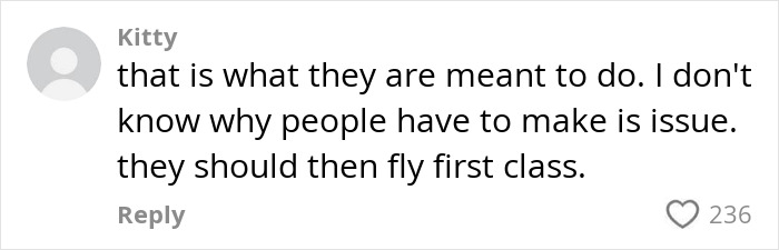 Comment from user Kitty defending reclined plane seats in response to annoyed mom’s viral debate video about seat crushing. Comment from user Kitty defending reclined plane seats in response to annoyed mom’s viral debate video about seat crushing.