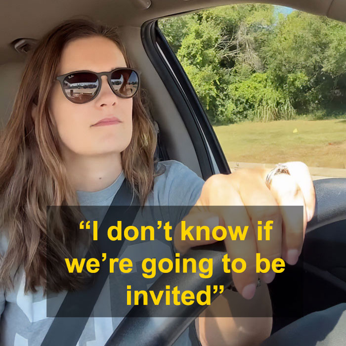 Woman wearing sunglasses driving a car, discussing Taylor Swift&rsquo;s wedding invitation and daughter&rsquo;s reaction going viral.