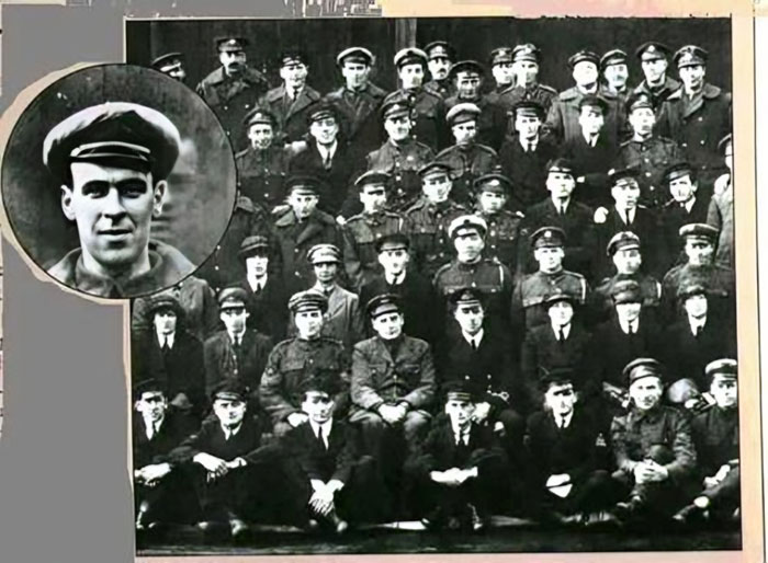 Black and white group photo of men in uniform with a close-up inset, part of photos that reveal mysteries behind them