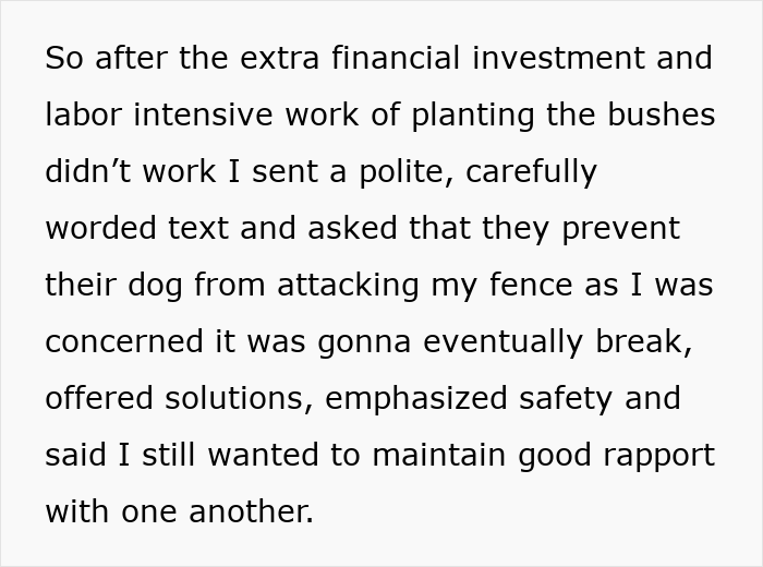 Woman addresses rude dog owners with respect after dog damages fence and offers solutions to neighbors