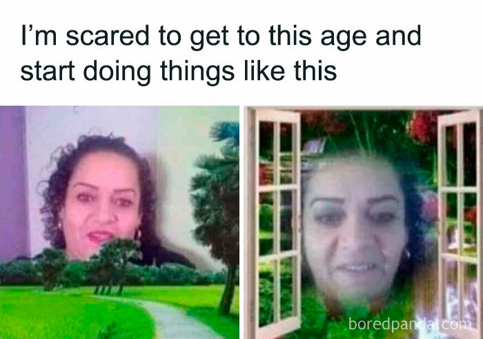 Woman appearing as a floating head through a virtual window, a relatable meme for people raised in Eastern Europe.