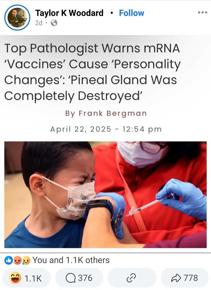 Child receiving vaccine shot, illustrating absurd scientific takes about vaccines in modern society debates.