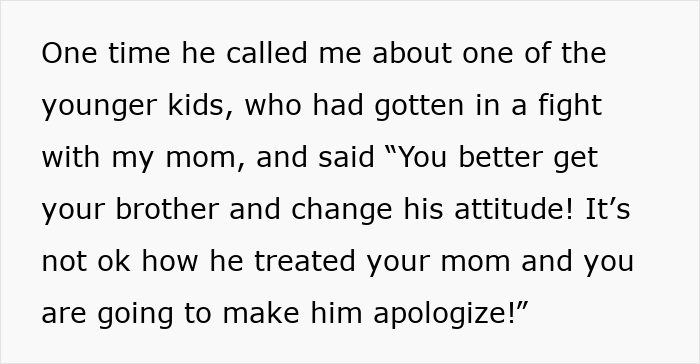 Text excerpt showing a son forced to raise his younger siblings confronting family conflict and parental rejection.