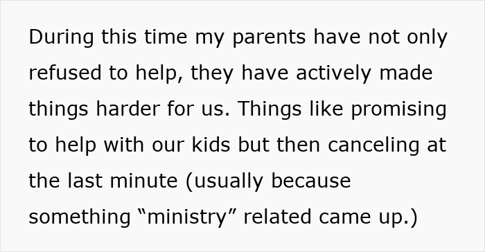 Text excerpt showing parents made son raise seven younger siblings and then turned against him as an adult.