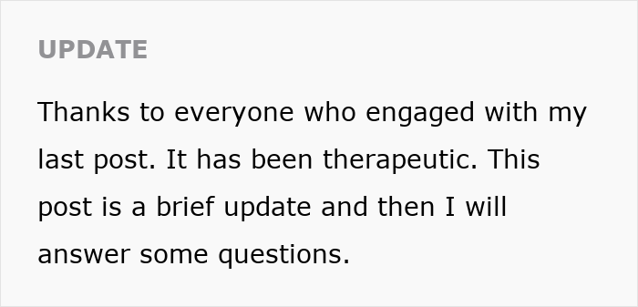 Text update about parents making son raise seven younger siblings and the challenges he faced as an adult.