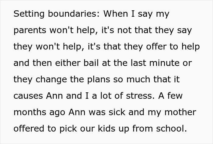Text about setting boundaries with parents who fail to support, highlighting stress from unreliable help raising younger siblings.