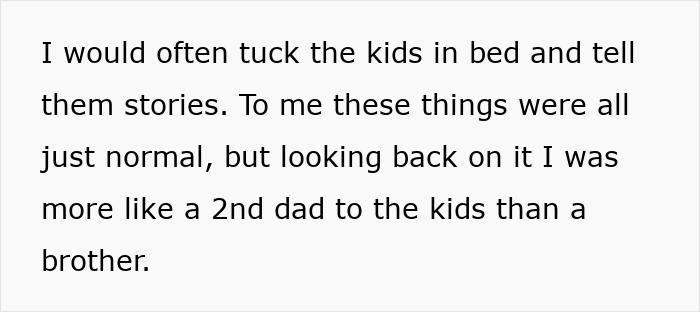 Text about a son raising his seven younger siblings, describing his role as a second dad rather than just a brother.