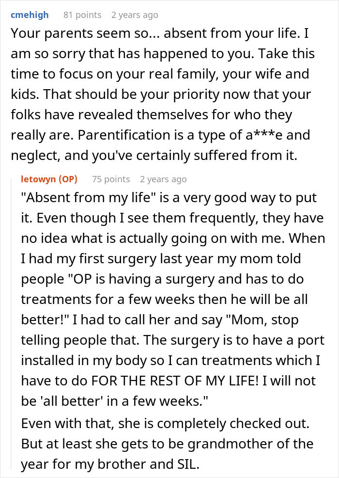Reddit conversation about a son forced to raise seven younger siblings and facing neglect and parentification from parents.