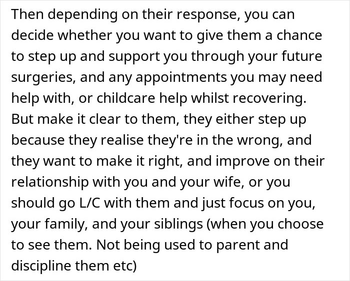 Text excerpt discussing dealing with parents who made son raise siblings and managing relationships as an adult.