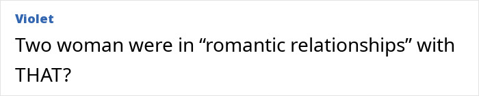 Text message conversation showing a message from Violet questioning romantic relationships with a shocking subject.