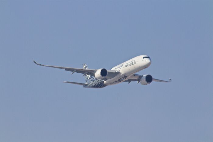 Airbus airplane in flight against clear sky, illustrating fast actions linked to people who ruined their lives quickly.
