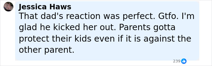 Comment by Jessica Haws expressing support for a dad&rsquo;s devastated reaction to wife secretly bullying their daughter.