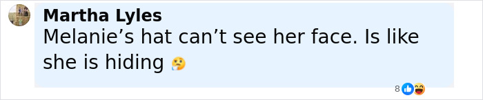 Comment bubble with text discussing Melania Trump's hat partially hiding her face, reflecting body language expert analysis of their awkward state visit moment. Comment bubble with text discussing Melania Trump's hat partially hiding her face, reflecting body language expert analysis of their awkward state visit moment.
