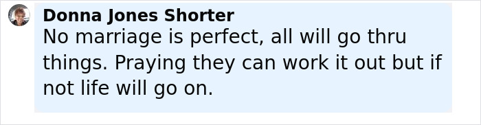 Comment by Donna Jones Shorter expressing hope for Barack Obama and Michelle working through marriage challenges after presidency. Comment by Donna Jones Shorter expressing hope for Barack Obama and Michelle working through marriage challenges after presidency.