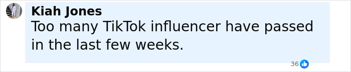 Comment by Kiah Jones about the passing of TikTok influencer Esmeralda Ferrer Garibay. Comment by Kiah Jones about the passing of TikTok influencer Esmeralda Ferrer Garibay.