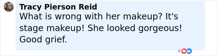 Comment from Tracy Pierson Reid defending Miss America's makeup, addressing backlash over her look after winning.