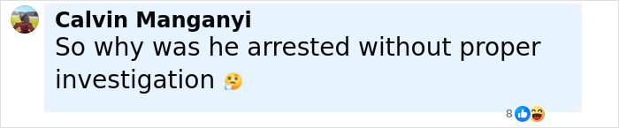 Comment by Calvin Manganyi questioning arrest without proper investigation, discussing FBI evidence on Tyler Robinson and Charlie Kirk case.
