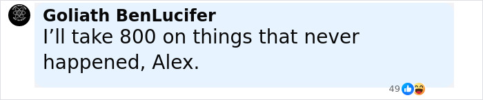 Screenshot of a social media comment by Goliath BenLucifer denying events related to FBI, Tyler Robinson, and Charlie Kirk assassination.