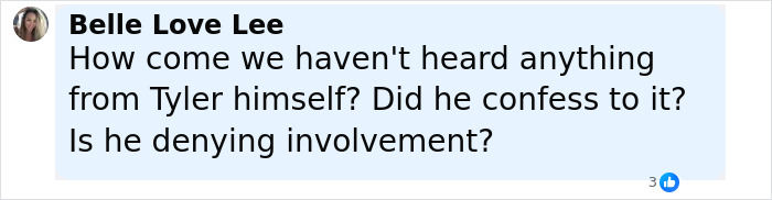 A social media comment questioning Tyler Robinson&rsquo;s involvement in the Charlie Kirk assassination case linked by FBI DNA evidence.