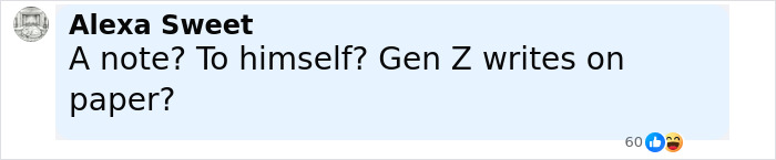 User comment on social media in black text on light blue background discussing a note possibly linked to FBI evidence of Tyler Robinson and Charlie Kirk assassination.