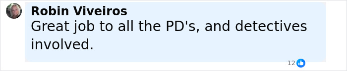 Comment on social media from Robin Viveiros praising police and detectives involved in solving a brutal cold case after 52 years.