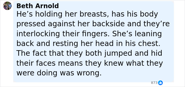 Comment by Beth Arnold describing intimate interaction amid Kristin Cabot Coldplay scandal with Andy Byron sparking reactions.