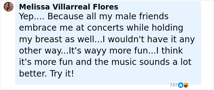 Comment screenshot showing a fan humorously discussing experiences at concerts related to Kristin Cabot Coldplay scandal reactions.