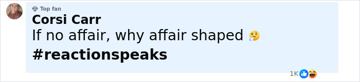 Facebook comment by Corsi Carr questioning an affair and highlighting hashtag reactions about Kristin Cabot Coldplay scandal.