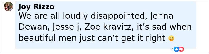 Comment expressing disappointment about Channing Tatum and the age gap with his girlfriend amid debut controversy. Comment expressing disappointment about Channing Tatum and the age gap with his girlfriend amid debut controversy.