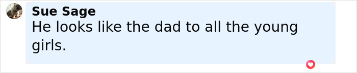 Comment by Sue Sage criticizing Channing Tatum's age gap with his 26-year-old girlfriend amid public debut. Comment by Sue Sage criticizing Channing Tatum's age gap with his 26-year-old girlfriend amid public debut.