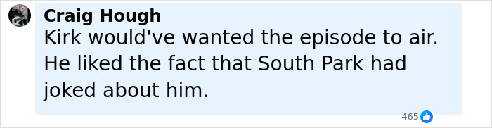 Comment from Craig Hough about South Park episode joking about Charlie Kirk, reflecting viewers' reaction to the eerie show.