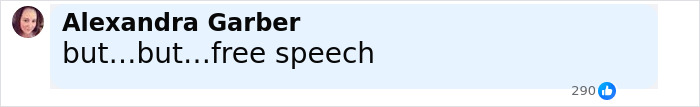 Facebook comment saying but but free speech by Alexandra Garber, highlighting South Park viewers enraged over eerie episode about Charlie Kirk.