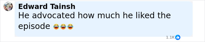 Comment stating he liked the South Park episode, accompanied by laughing emojis, related to South Park viewers enraged.