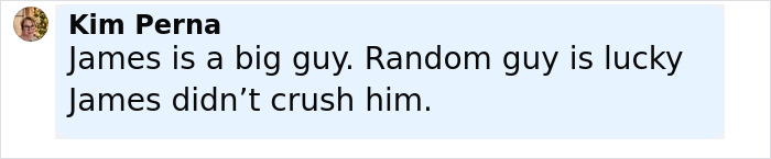 Comment by Kim Perna reading James is a big guy, random guy is lucky James didn&rsquo;t crush him about James McAvoy sucker punched incident.