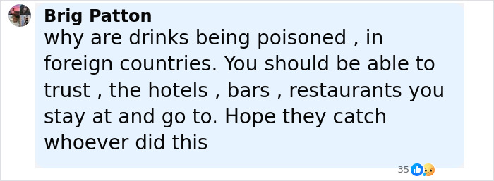 Comment about poisoned drinks in foreign countries, expressing hope for justice in the tragic limoncello poisoning case.