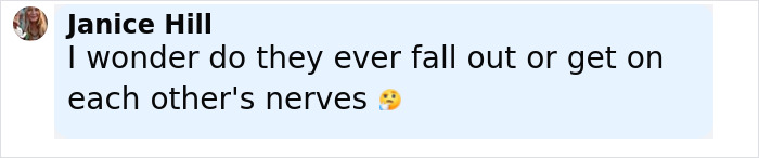 Comment by Janice Hill asking if conjoined twins in a marriage ever fall out or get on each other's nerves.
