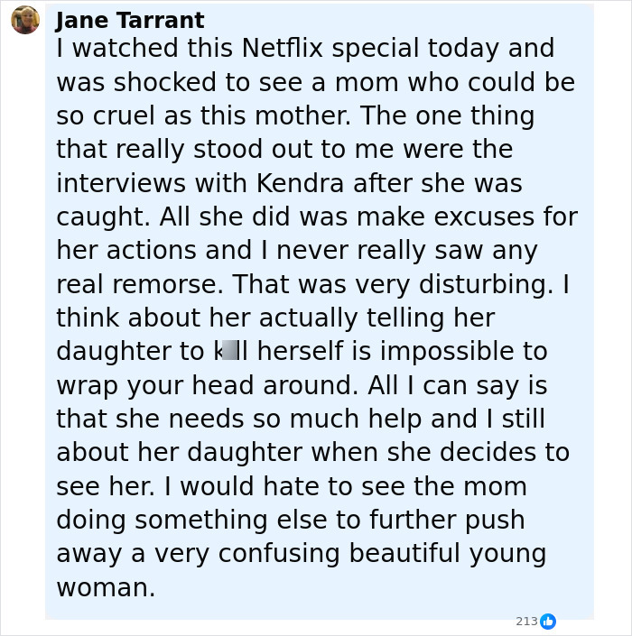 Facebook comment reflecting on a mom who anonymously sent lewd texts to her daughter and shared a tearful message before sentencing. Facebook comment reflecting on a mom who anonymously sent lewd texts to her daughter and shared a tearful message before sentencing.