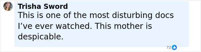 Comment by Trisha Sword calling the mom who sent lewd texts to her daughter despicable in a disturbing doc. Comment by Trisha Sword calling the mom who sent lewd texts to her daughter despicable in a disturbing doc.