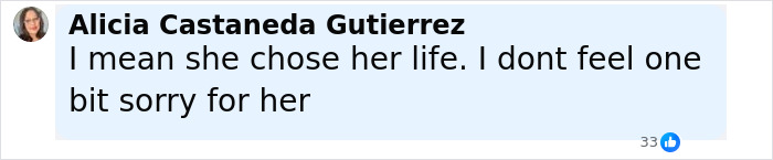 User comment by Alicia Castaneda Gutierrez expressing no sympathy for cheerleader after newborn was found stuffed in closet.