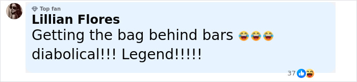 Comment by Lillian Flores with laughing emojis, calling the moment diabolical and a legend, with 37 reactions.