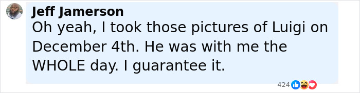 Comment from Jeff Jamerson claiming he took pictures of Luigi related to Americas Next Top Model Shein ad controversy.