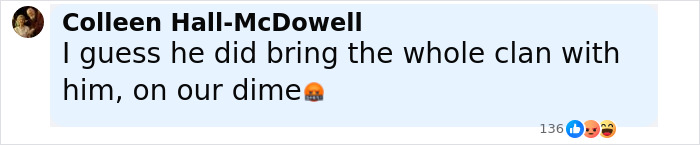 Comment by Colleen Hall-McDowell on social media, mentioning a family gathering, with 136 reactions including laughs and angry faces. Comment by Colleen Hall-McDowell on social media, mentioning a family gathering, with 136 reactions including laughs and angry faces.