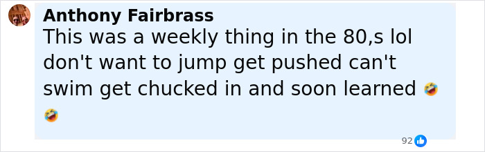 Comment by Anthony Fairbrass discussing childhood experiences related to a tough love dad who threw son off cliff incident. Comment by Anthony Fairbrass discussing childhood experiences related to a tough love dad who threw son off cliff incident.