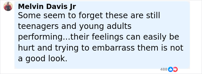 Comment from Melvin Davis Jr about teenagers and young adults performing, addressing feelings and embarrassment concerns.