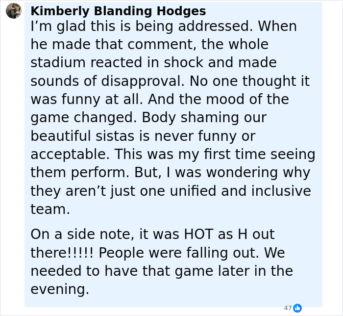 Commenter discusses backlash after college band announcer bodyshames plus-size dancers during halftime show.