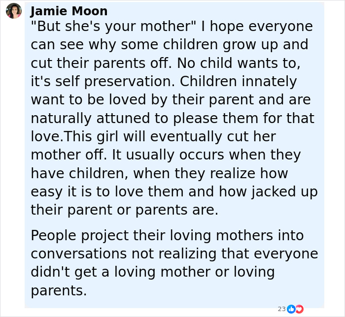 Comment discussing the impact of a mom who anonymously sent daughter lewd texts and the resulting family issues. Comment discussing the impact of a mom who anonymously sent daughter lewd texts and the resulting family issues.