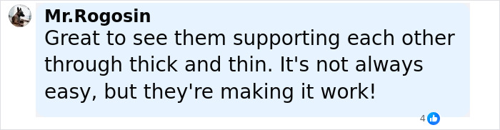 Comment by Mr. Rogosin expressing support and encouragement for a couple navigating relationship challenges.