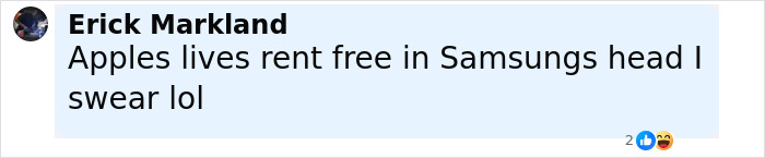 Screenshot of social media comment mocking the new iPhone, highlighting Samsung’s reaction and brand rivalry. Screenshot of social media comment mocking the new iPhone, highlighting Samsung’s reaction and brand rivalry.