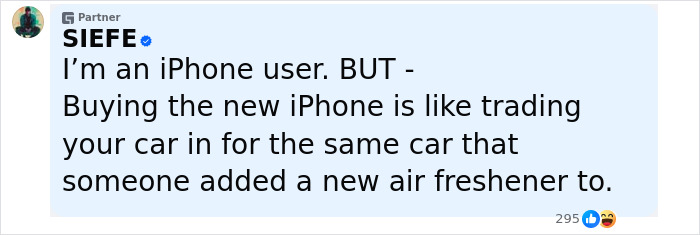 Screenshot of a social media comment mocking the new iPhone, highlighting Samsung’s brutal reaction after Apple’s launch. Screenshot of a social media comment mocking the new iPhone, highlighting Samsung’s brutal reaction after Apple’s launch.