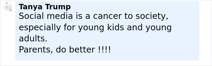 Text message from Tanya Trump warning parents about social media dangers amid viral TikTok trend causing severe injuries.